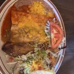 Old Road Restaurant - The Old Road Combination Plate with Red & Green Chili Peppers