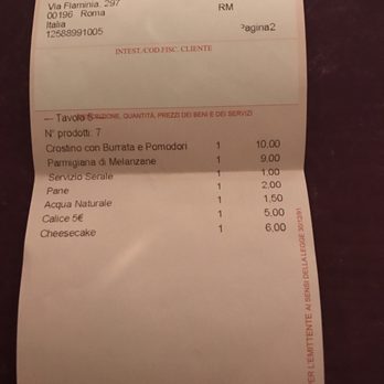 Osteria Flaminio - The bill - Italian Near Me - Rome, RM Osteria Flaminio - The bill - Italian Near Me - Rome, RM