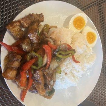 Thai Cookery - Hmm....crispy pork belly with delicious veggies and perfectly cooked egg!!!! - Thai Near Me - Hawthorne, New Jersey Thai Cookery - Hmm....crispy pork belly with delicious veggies and perfectly cooked egg!!!! - Thai Near Me - Hawthorne, New Jersey