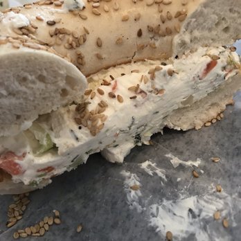 Bordentown Bagels - Sesame seed bagel with veggie cream cheese - Bagels Near Me - Bordentown, New Jersey Bordentown Bagels - Sesame seed bagel with veggie cream cheese - Bagels Near Me - Bordentown, New Jersey