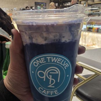 One Twelve Caffe - Matcha Blue Latte with Strawberry Cold Foam and Almond Milk - Coffee & Tea Near Me - Downey, California