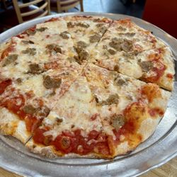 Meatball cheese pizza