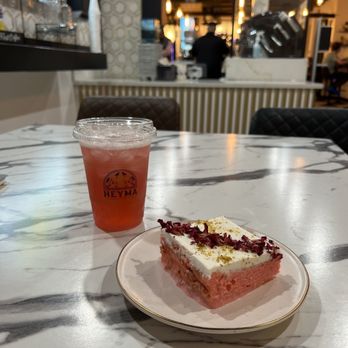 Heyma Yemeni Coffee - Rose milk cake & Oasis (lemonade, dragon fruit & green tea) - Coffee & Tea Near Me - Berkeley, California Heyma Yemeni Coffee - Rose milk cake & Oasis (lemonade, dragon fruit & green tea) - Coffee & Tea Near Me - Berkeley, California