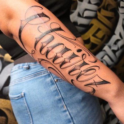 Lettering Tattoos - Here you can find a mix of lettering tattoos from the artists at the studio. Our artist have several years of experience tattooing and have banded together to create Ancient Remedy Tattoo.

We offer same day appointments depending on availability.