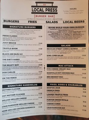 Menu photo 7 Local Press Burger Bar Kewaskum, WI