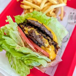 In-N-Out Burger - 3x3 protein style with grilled onions, fries well done