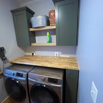 Design & Build Shop - Design does not look "built in". Counter and pull out cabinet don't even cover washer dryer. No filler etc. - General Contractors Near Me - Leesburg, Virginia Design & Build Shop - Design does not look "built in". Counter and pull out cabinet don't even cover washer dryer. No filler etc. - General Contractors Near Me - Leesburg, Virginia
