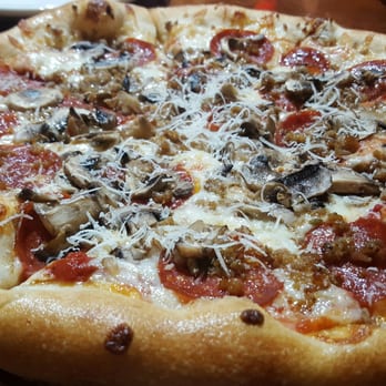 Thirsty Fellow - Small pepperoni, mushroom, & sausage pizza. (10" - 12") - American Near Me - Columbia, South Carolina Thirsty Fellow - Small pepperoni, mushroom, & sausage pizza. (10" - 12") - American Near Me - Columbia, South Carolina