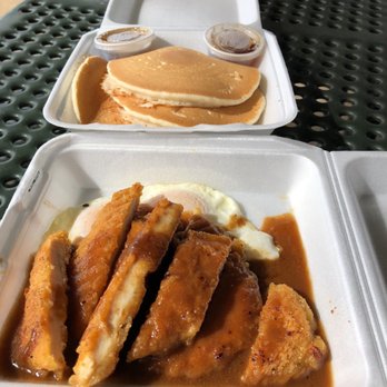 Koa Pancake House - Special Fried Chicken with Gravy, 2 Eggs, and Pancakes. Not what I was expecting. Don't get it, both worth it. - Breakfast & Brunch Near Me - Honolulu, Hawaii Koa Pancake House - Special Fried Chicken with Gravy, 2 Eggs, and Pancakes. Not what I was expecting. Don't get it, both worth it. - Breakfast & Brunch Near Me - Honolulu, Hawaii