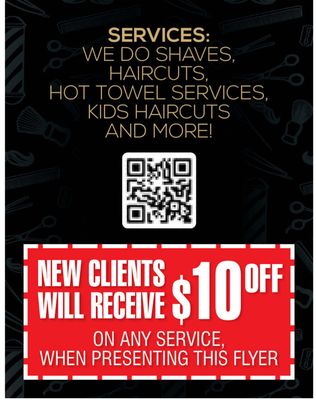 Prices - Service menu
Skin/regular fade haircut $35.00
Haircut and shampoo $45.00
Haircut and beard trim shave, hot towel $65.00
Traditional beard shave, hot/cold towel $35.00
Men's Long haircut $45.00
Kids haircut $30.00
buzz cut $25.00
Haircut and beard line up $50.00 Prices - Service menu
Skin/regular fade haircut $35.00
Haircut and shampoo $45.00
Haircut and beard trim shave, hot towel $65.00
Traditional beard shave, hot/cold towel $35.00
Men's Long haircut $45.00
Kids haircut $30.00
buzz cut $25.00
Haircut and beard line up $50.00