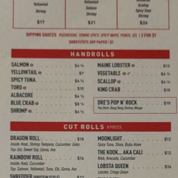Temaki Bar Sushi - Menu sheet - Sushi Bars Near Me - Encinitas, California