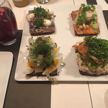 Aamanns Deli - salmon, herring, chicken salad smørrebrød, ginger juice and lemonade (?) - Open Sandwiches Near Me - Copenhagen, 84