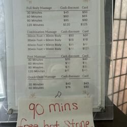 Far East Massage - Price list as of 01/20/2025