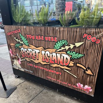Secret Island - sign at the top of stairway - Polynesian Near Me - Long Beach, California Secret Island - sign at the top of stairway - Polynesian Near Me - Long Beach, California