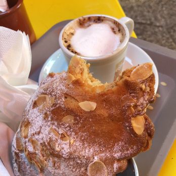 Chez Maître Pierre - Almond Croissant with cappuccino - Bakeries Near Me - Nice, 06