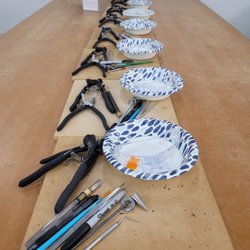 MoltenWorks Glass Studio - Tools laid out by instuctor