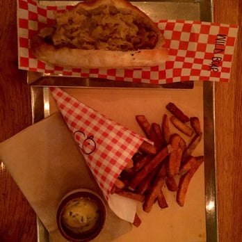 Wvrst - Wild boar with duck fat fries and chive dipping sauce! - German Near Me - Toronto, Ontario Wvrst - Wild boar with duck fat fries and chive dipping sauce! - German Near Me - Toronto, Ontario