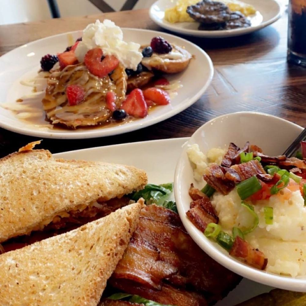 Another Broken Egg Cafe - cinnamon roll french toast and BLTA with city grits - Breakfast & Brunch Near Me - Flowood, Mississippi Another Broken Egg Cafe - cinnamon roll french toast and BLTA with city grits - Breakfast & Brunch Near Me - Flowood, Mississippi