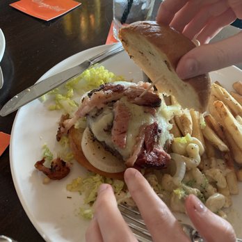 Orange Hill Restaurant & Events - Orange Hill Burger that has very fatty bacon - Steakhouses Near Me - Orange, California Orange Hill Restaurant & Events - Orange Hill Burger that has very fatty bacon - Steakhouses Near Me - Orange, California