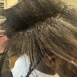 Style By Bar Beauty Salon And Spa - her hair is broken all over. this was me parting it a short while after trying to braid it.