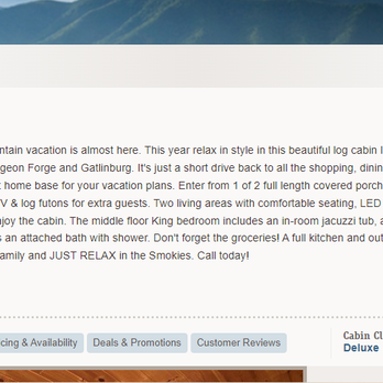 American Patriot Getaways - Listing from APG Website for Just Relax - screenshot taken 11.4.2022 at approximately 3:30 p.m. - Vacation Rentals Near Me - Pigeon Forge, Tennessee