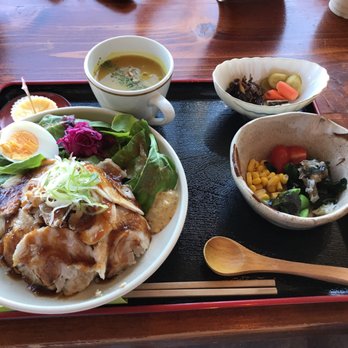Yama Cafe - Very belly pork Teri with rice and salad and vegetable and soup - Cafes Near Me - Vancouver, British Columbia