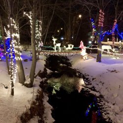 Christmas Lights @ The Lynn Fells Parkway - Beautiful Babbling Brook partially frozen that reflects the lights with a Bridge overhead. Picture Perfect @ Lynn Fellsway in Saugus