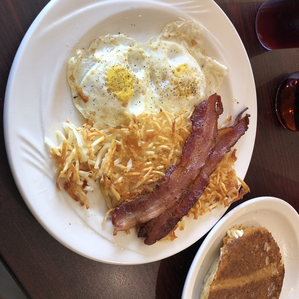 Minnesota Nice Cafe - LumberJack Breakfast- Eggs over medium w/Bacon, Hash browns and Pancakes. - Cafes Near Me - Bemidji, Minnesota
