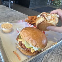 Hot Chicken Sliders and sweet potato fries Hot Chicken Sliders and sweet potato fries