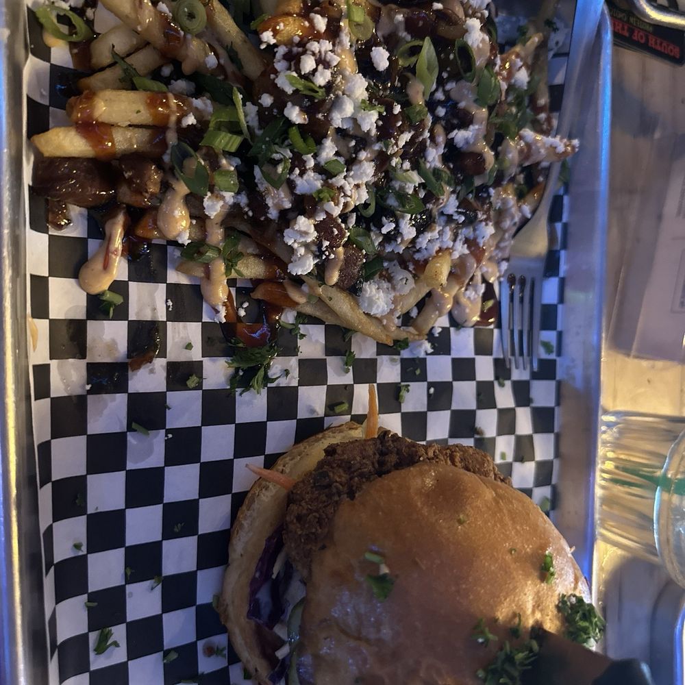 Represa Grill by Chef William Hartzell - Buttermilk Fried Chicken Sandwich with loaded fries - Burgers Near Me - Folsom, California Represa Grill by Chef William Hartzell - Buttermilk Fried Chicken Sandwich with loaded fries - Burgers Near Me - Folsom, California