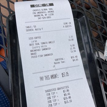 Cheryl's Global Soul - Receipt with prices - Breakfast & Brunch Near Me - Brooklyn, New York