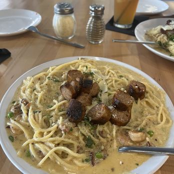 Mickey's Place - Shrimp & Italian sausage carbonara - Italian Near Me - Canyon, Texas Mickey's Place - Shrimp & Italian sausage carbonara - Italian Near Me - Canyon, Texas