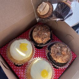 Lemon cupcake, peanut butter cupcake and dog cup cakes