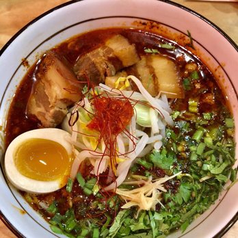 karakatta - Spicy Ginger Stamina - level 2 (not that spicy). Chicken & pork broth, pork belly, ground pork, ginger, cilantro, cabbage, bean sprouts, egg - Ramen Near Me - New York, New York