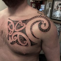 King's Tide - Polynesian tribal chest tattoo