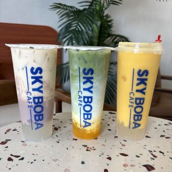 Sky Boba Cafe - Taro Jasmine Latte with Crystal Boba Mango Matcha with Crystal Boba Blended Mango Fruit Tea with Crystal Boba - Bubble Tea Near Me - Torrance, California Sky Boba Cafe - Taro Jasmine Latte with Crystal Boba Mango Matcha with Crystal Boba Blended Mango Fruit Tea with Crystal Boba - Bubble Tea Near Me - Torrance, California