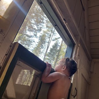 Camp Fresno - Windows in cabin - Campgrounds Near Me - Shaver Lake, California