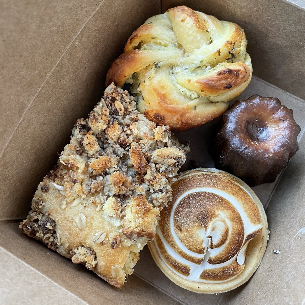 Four Letter Word - Canele, calamansi meringue tart, goat cheese knot, milo coffee cake slice .... so good!!! - Coffee & Tea Near Me - Chicago, Illinois Four Letter Word - Canele, calamansi meringue tart, goat cheese knot, milo coffee cake slice .... so good!!! - Coffee & Tea Near Me - Chicago, Illinois