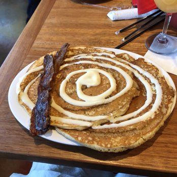Ruby Slipper Pensacola - Cinnamon swirl pancakes with candied bacon - Breakfast & Brunch Near Me - Pensacola, Florida
