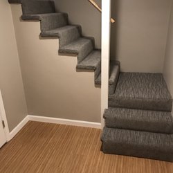 Floors & Kitchens Today - Beautiful stairs down to a finished basement carpet installed by Michael Lincoln from Floors and Kitchens Today in Norwood MA