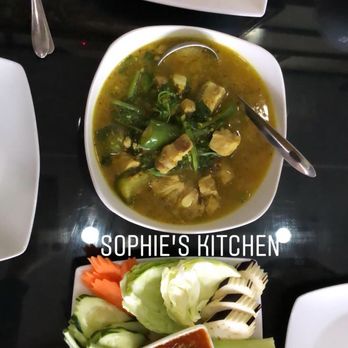 Sophie's Kitchen - Top to bottom: Papaya salad, Samlaw Machu Krepung, and Prahok Ktiss. - Cambodian Near Me - Philadelphia, Pennsylvania