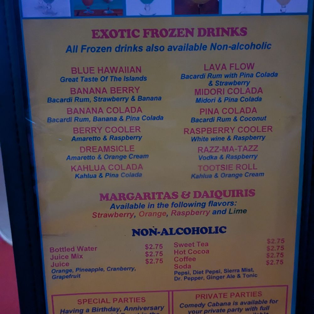 Comedy Cabana - Comedy Cabana Menu - Drinks 2 - Performing Arts Near Me - Myrtle Beach, South Carolina