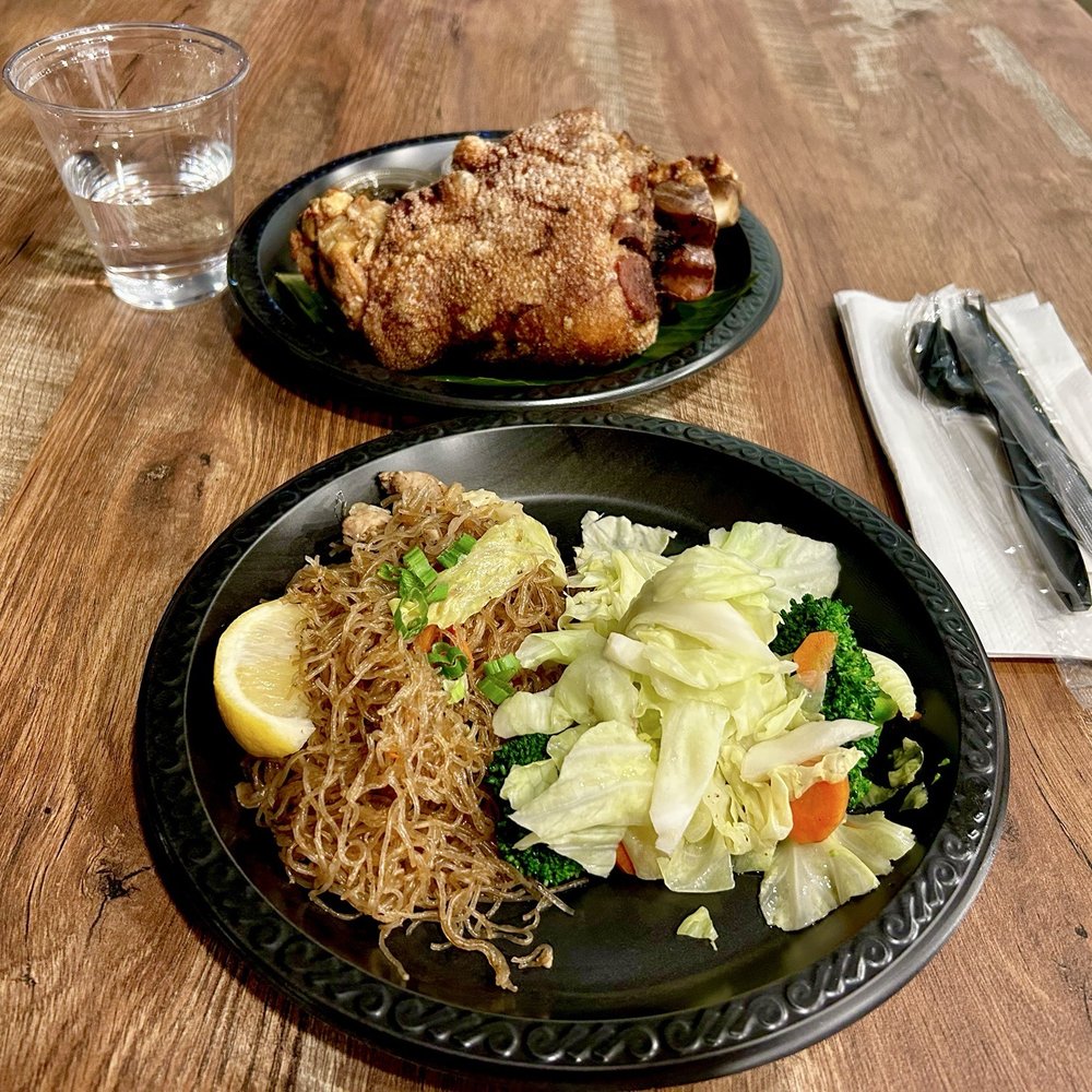 Bulan Filipino Grill - Crispy Pata, Pansit Bihon and vegetables with cabbage - Barbeque Near Me - Claremont, California Bulan Filipino Grill - Crispy Pata, Pansit Bihon and vegetables with cabbage - Barbeque Near Me - Claremont, California