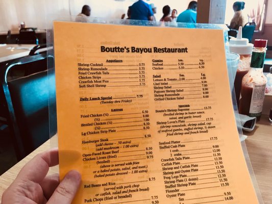Menu photo 2 Boutte's Bayou Restaurant Lafitte, LA