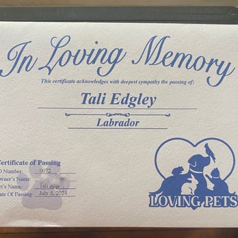 Loving Pets - Certification and memorial of our beautiful four-legged family member. - Pet Cremation Services Near Me Loving Pets - Certification and memorial of our beautiful four-legged family member. - Pet Cremation Services Near Me