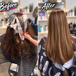 iSalon Hair & Nail Spa - Dimensional caramel highlights by Lieu. Beautiful brunette hair transformation at our Portland-Gresham hair salon.