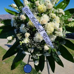 Beautiful funeral arrangement only for $80! It includes a stand and a ribbon. This is my ribbon though.This is considered a medium spray.