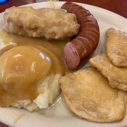 Polish combo with mashed potatoes instead of kraut Polish combo with mashed potatoes instead of kraut