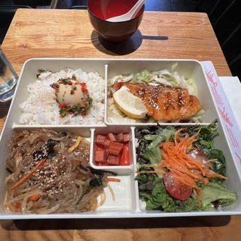 Haru by Sams - Salmon with japchae bento - Korean Near Me - San Francisco, California Haru by Sams - Salmon with japchae bento - Korean Near Me - San Francisco, California