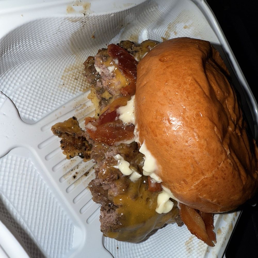 Half eaten Double Smashburger